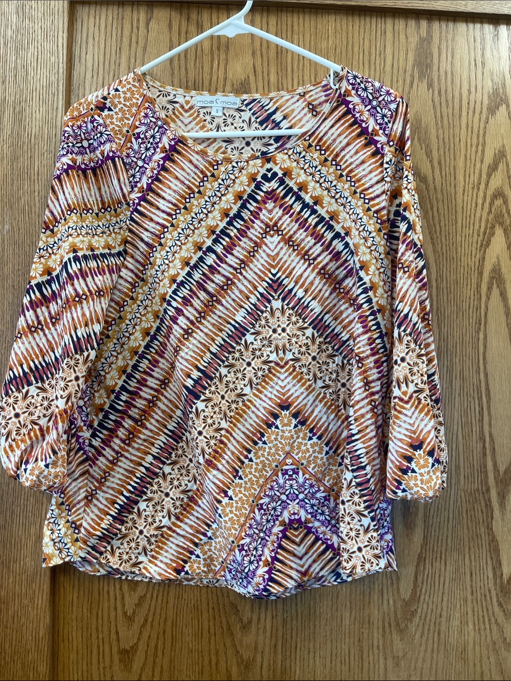 Moa Moa Orange, Purple & White Patterned Scoop Neck Tunic